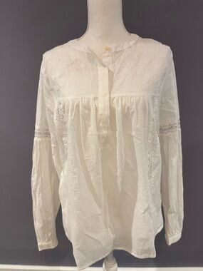 Ralph Lauren White Lace-Panel Peasant Blouse
